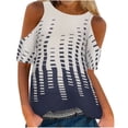 thumbnail image 1 of Blusa de manga corta con hombros descubiertos y estampado de cuello redondo informal a la moda para mujer Pompotops hkajfhjk461446, 1 of 7