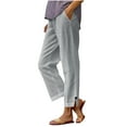 thumbnail image 2 of Yotami Women's High Waisted Linen Pants Solid Color Comfortable Pants with Pocket Straight Leg Ankle Length Pant for Summer, Gray S, 2 of 4
