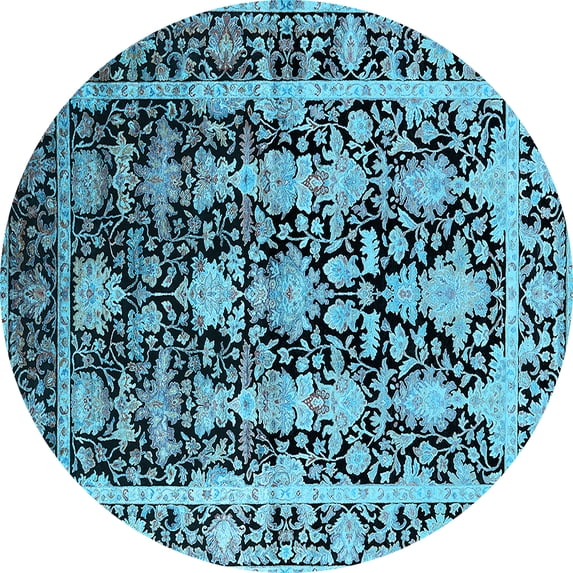 Ahgly Company Indoor Round Oriental Light Blue Industrial Area Rugs, 7' Round