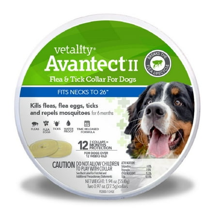 Vetality Avantect II Flea & Tick Collar for Dogs, fits necks up to 26", 2 ct
