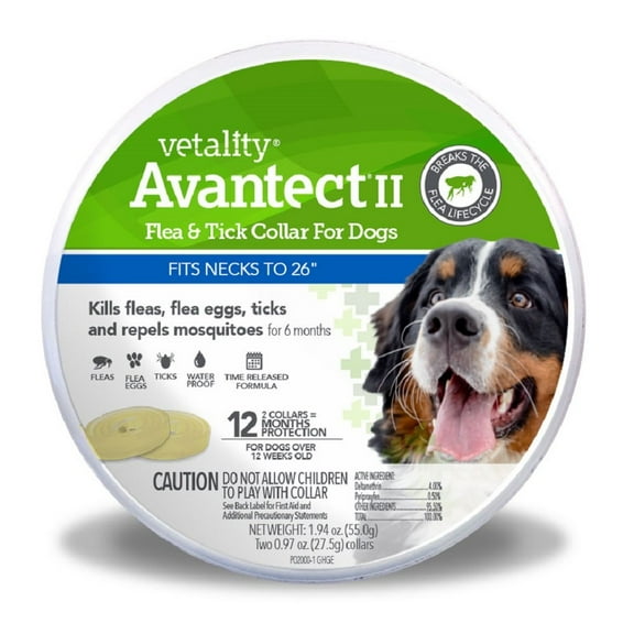 Vetality Avantect II Flea & Tick Collar for Dogs, fits necks up to 26", 2 ct