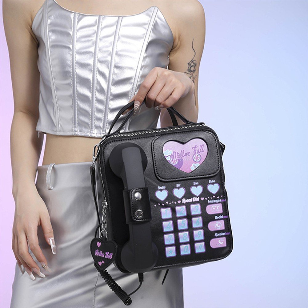 Jiibva Novelty Telephone Shaped Shoulder Bag Funny Retro Phone Design Crossbody Bag Personalized Handbags Purse for Women