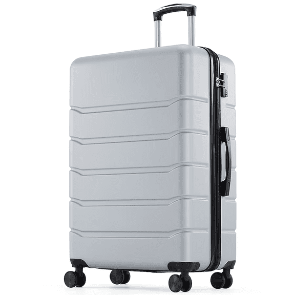 28-Inch Light Gray Hardshell Expandable Luggage Suitcase with Spinner Wheels