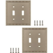 Sleeklighting 2 Pack Decorative Zinc Cast Satin Nickel Outlet Covers | 2 Gang Toggle