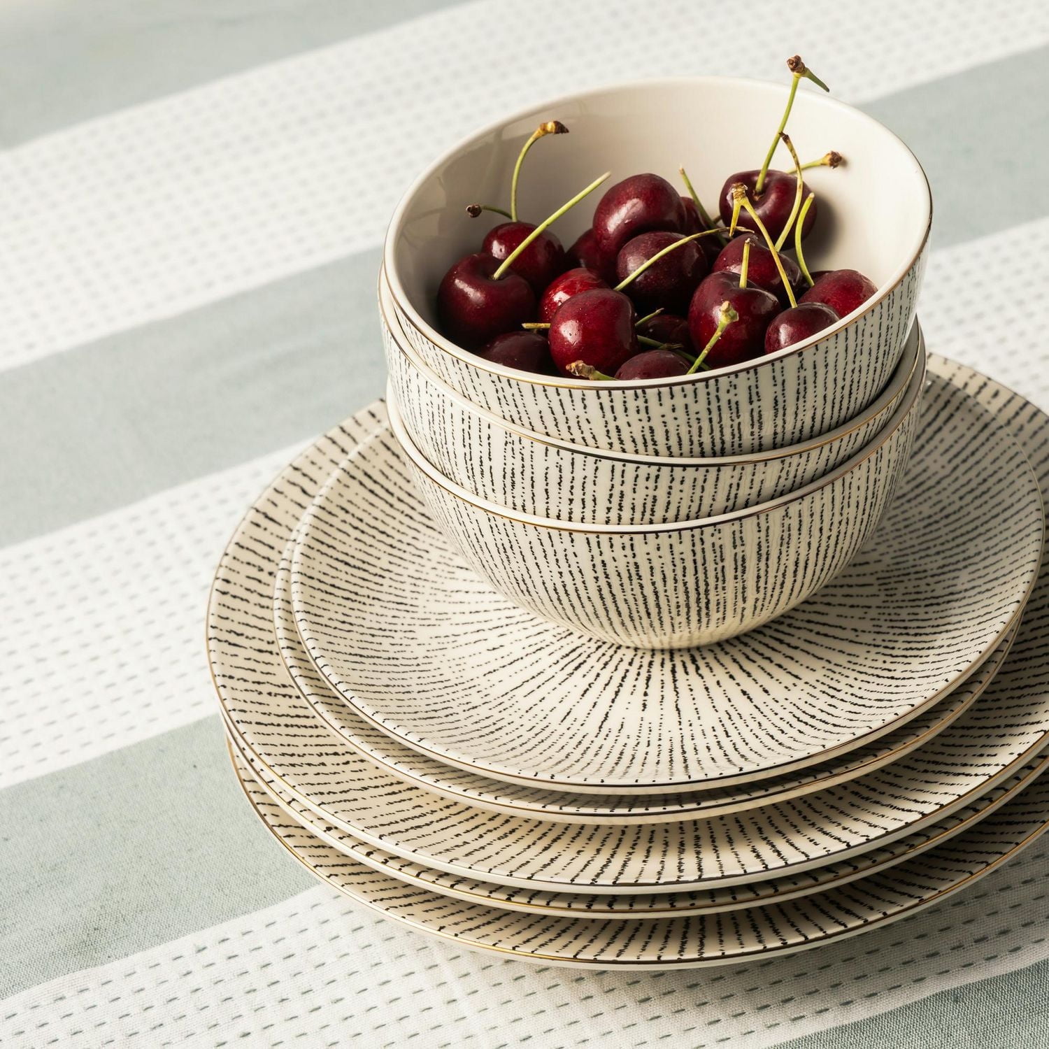 Thyme & Table Riley Collection, 12-Piece Stoneware Dinnerware Set, Dish Set