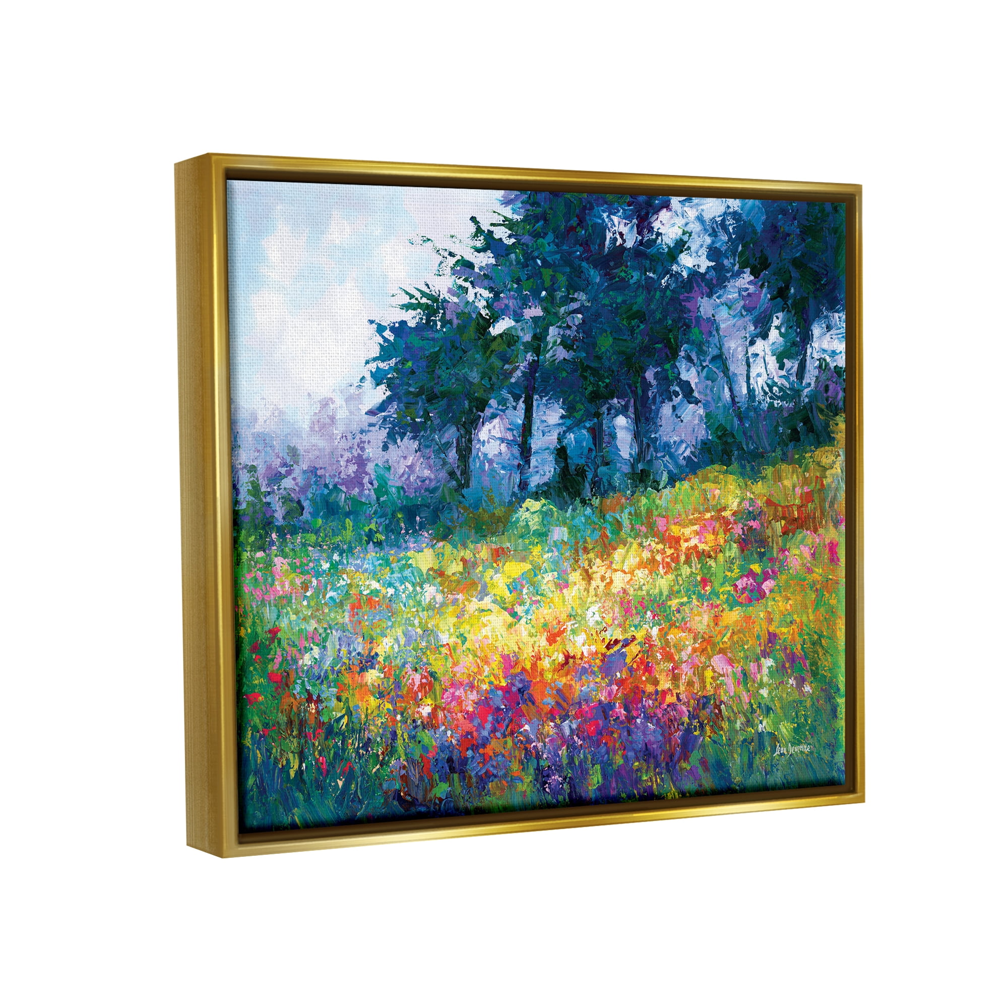 Stupell Industries Wildflowers in Bloom Meadow Landscape Painting Gold Floater Framed Canvas Art Print Wall Art, 21 x 17