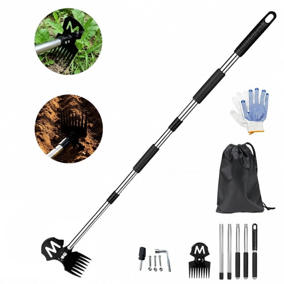 TEIPUERY 2-in-1 Garden Rake & Cultivator, 60 Inch Long Handle 9 Tine Carbon Steel Weed Rake and Weeding Tool for Soil Loosening, Lawn and Yard Care