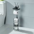 thumbnail image 3 of Toilet Paper Holder Free Standing, Adjustable Height, Tissue Paper Roll Dispenser with Shelf for Bathroom Storage Holds Reserve Mega Rolls Black, 3 of 8