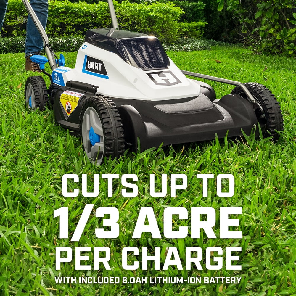 HART 40-Volt Cordless 18-inch Push Mower Kit, (1) 6Ah Lithium-Ion Battery, (1) Battery Charger