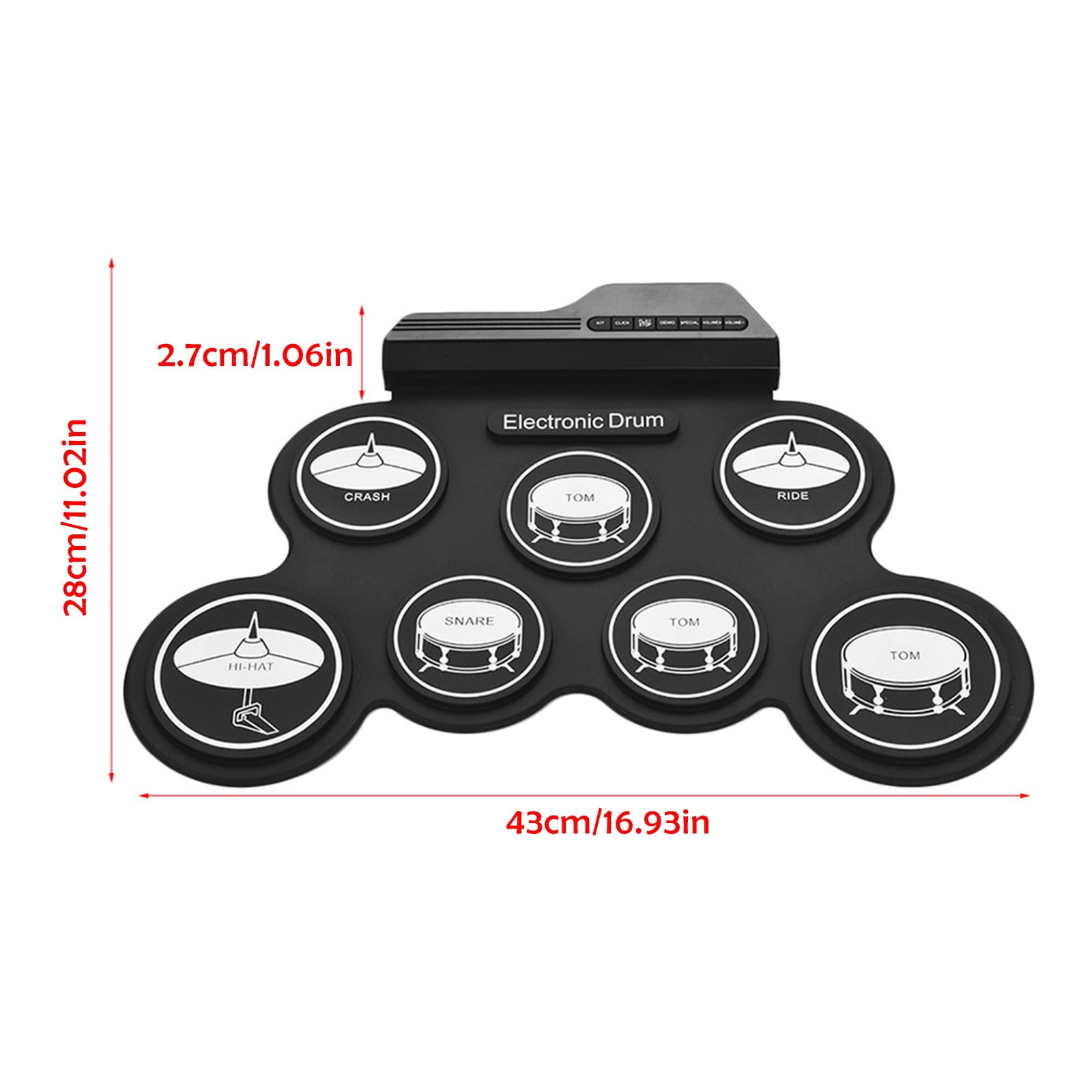 Portable USB Roll-Up Electronic Drum Kit, Foldable Silicone Electric Drum Set with Pedals Drumsticks, Realistic Sound Compact Design for Childs Beginners Practice Home Travel