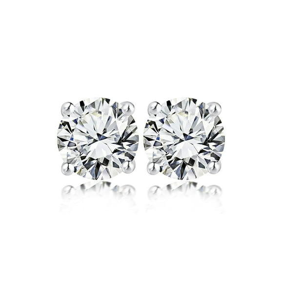 Pendientes de Botón Solitario JeenMata 4 Puntas con Diamantes Redondos de 0,33 Quilates Chapado en Oro Blanco de 18 K sobre Plata