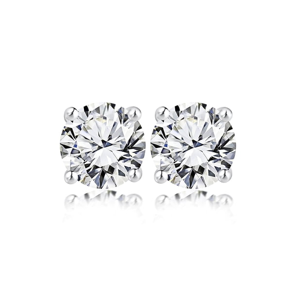 Pendientes de Botón Solitario JeenMata 4 Puntas con Diamantes Redondos de 0,33 Quilates Chapado en Oro Blanco de 18 K sobre Plata