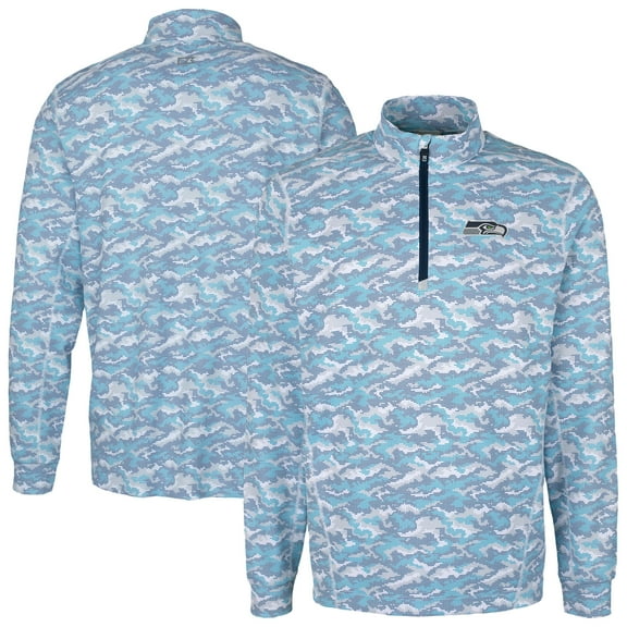 Men's Cutter & Buck Navy Seattle Seahawks  Traverse Camo Print Stretch Quarter-Zip Top