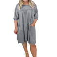 thumbnail image 3 of Sentmoon Robes d'Été à Manches Courtes Col Ras du Cou Grande Taille Robes de Printemps 2026 Couleur Unie Coupe Régulière Extensibles Robe de Fête Invitée de Mariage pour Femmes pour le Travail et le Bureau Gris P, 3 of 7