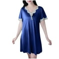 thumbnail image 2 of Aobny Cute Nightgowns for Women Silk Lace Blue House Dresses Short Sleeve V-Neck Short Cooling Pajamas for Women,M, 2 of 5