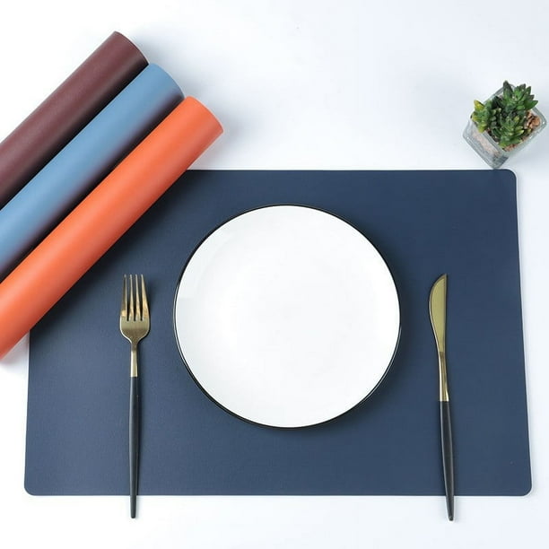 Nvzi Manteles individuales de piel sintética resistentes al calor, manteles individuales para mesa de comedor(juego de 4, tamaño 17,71 x 11,81 pulgadas, azul marino)