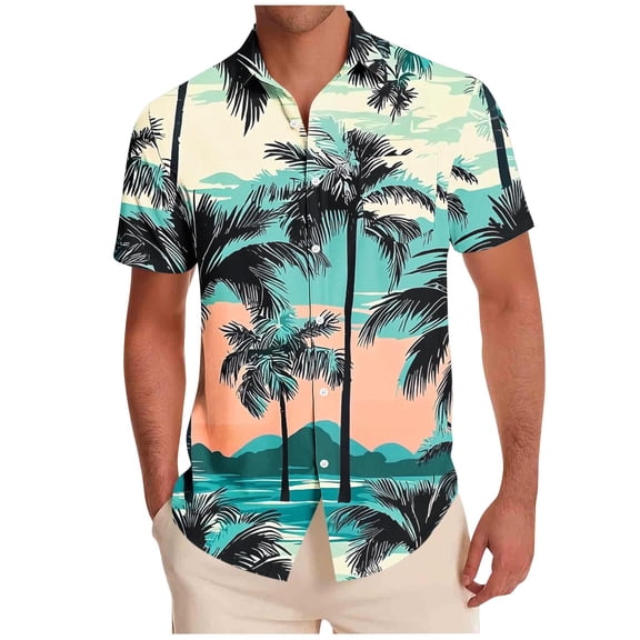 Men's Hawaiian Shirts with Palm Print – Summer Aloha Lightweight Button-Down Casual Vacation Beach Tops Hawaii Shirt