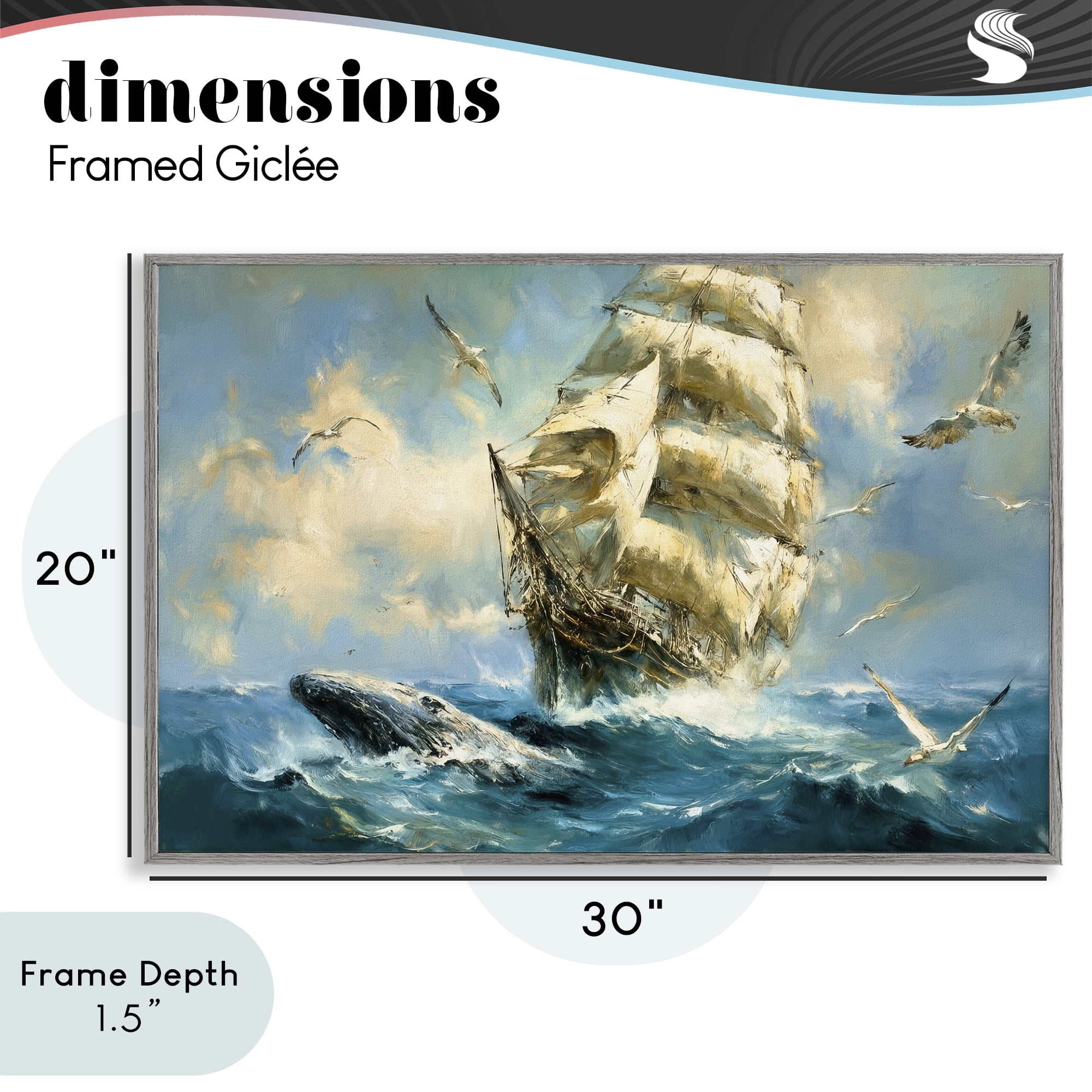 Stupell Industries Clipper Ship & The Whale Gray Framed Giclee Art, design by Tina LeCour