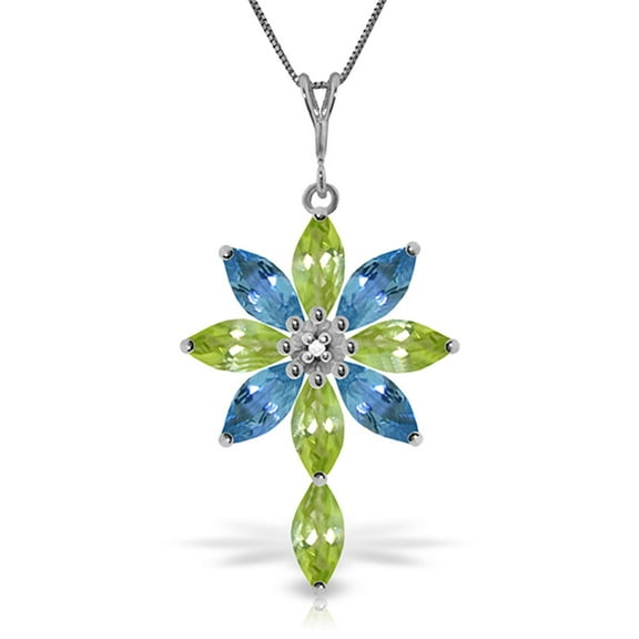 Galaxy Gold 14K White Gold Natural Diamonds and Blue Topaz Pendant Necklace - December Birthstone - Communication & Serenity - 16" to 24" - Fine Jewelry for Women