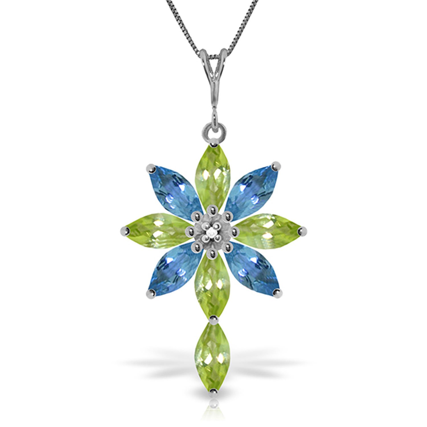 Galaxy Gold 14K Solid Gold Natural Diamond & Blue Topaz Pendant Necklace for Women - White Gold Fine Jewelry