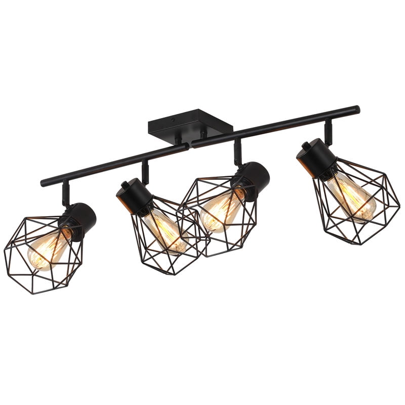 Black Flush Mount Wall/Ceiling Spot Lights Fixture,Industrial 4 Light