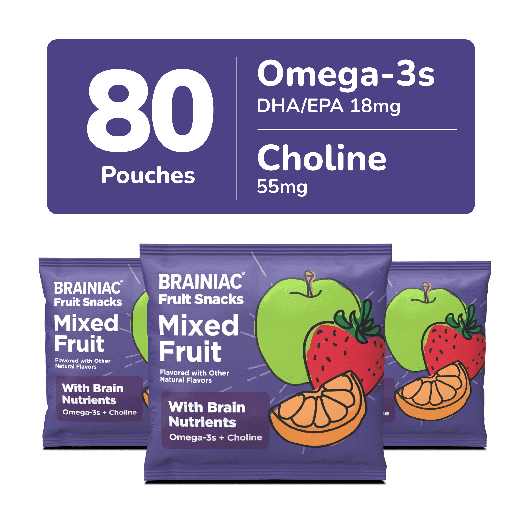 Brainiac Fruit Snacks with BrainPack, Mixed Fruit, 80ct