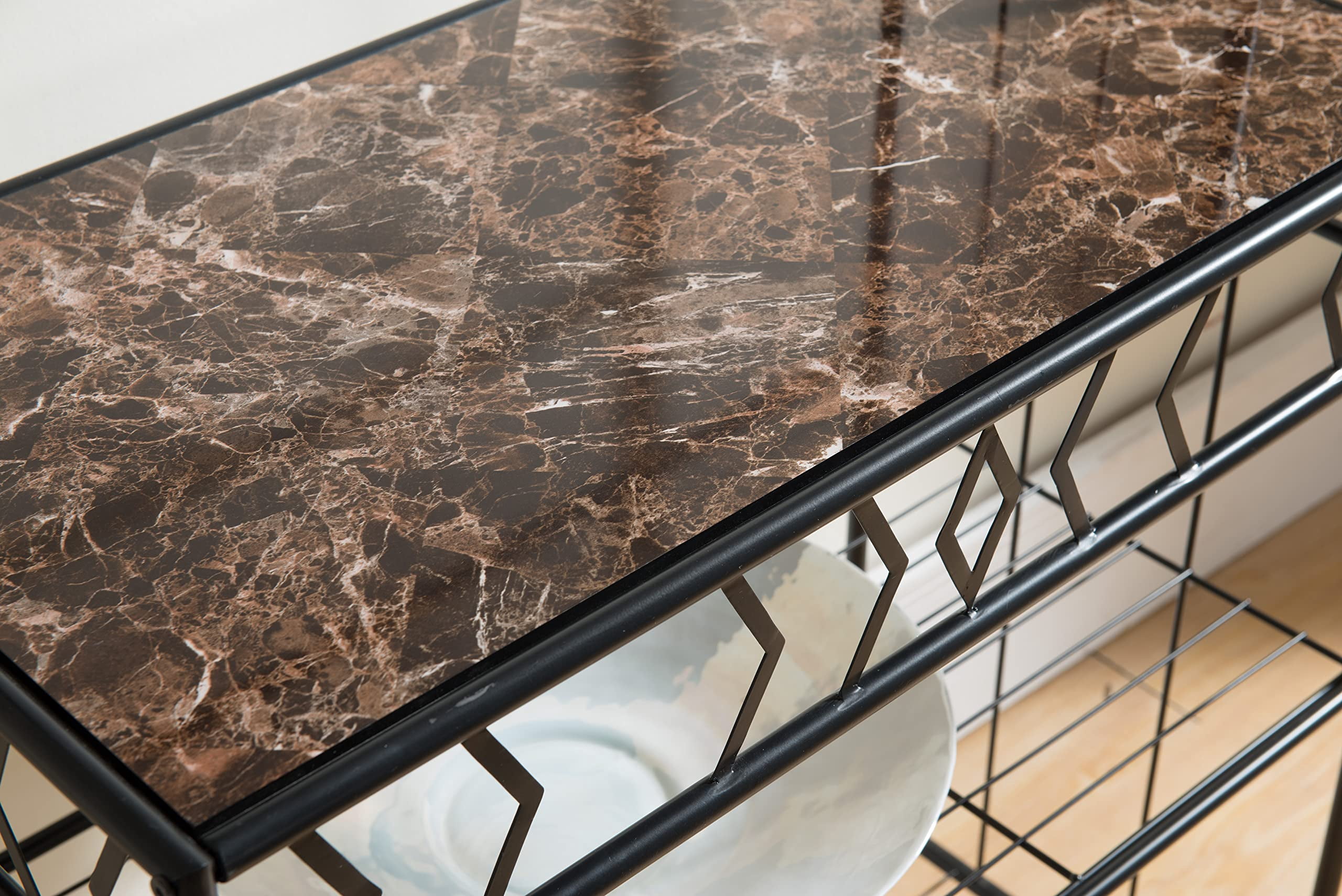 Kings Brand Furniture Faux Marble Wine Rack Console Table with Wine Bottle and Stemware Storage (Brown)