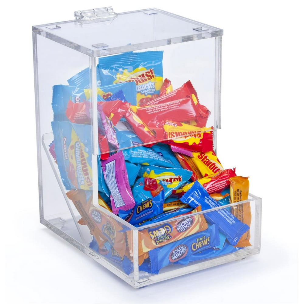 Clear Acrylic Candy Dispenser with Hinged Lid, Single Compartment, 6 x
