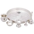 thumbnail image 5 of Indian Art Villa 6-Piece Silver Plated Embossed Puja Thali Set - 8.1" Diameter - Elegant Worship Ensemble, 5 of 5