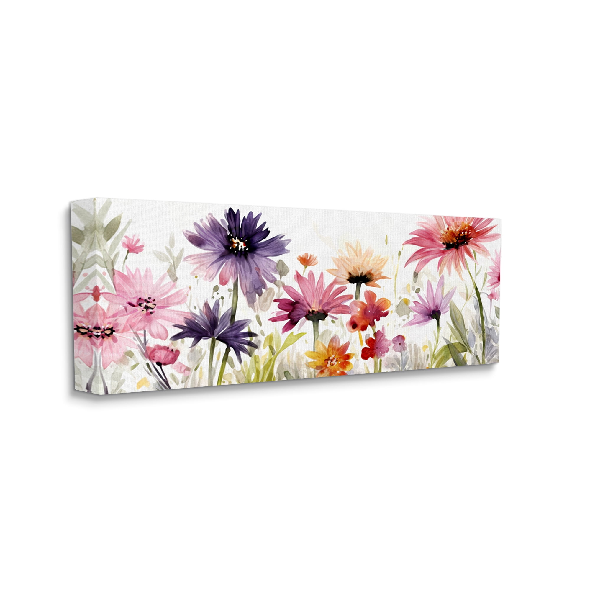 Stupell Industries Pink & Purple Blossoms Botanical & Floral Painting Gallery Wrapped Canvas Art Print Wall Art, 30 x 13