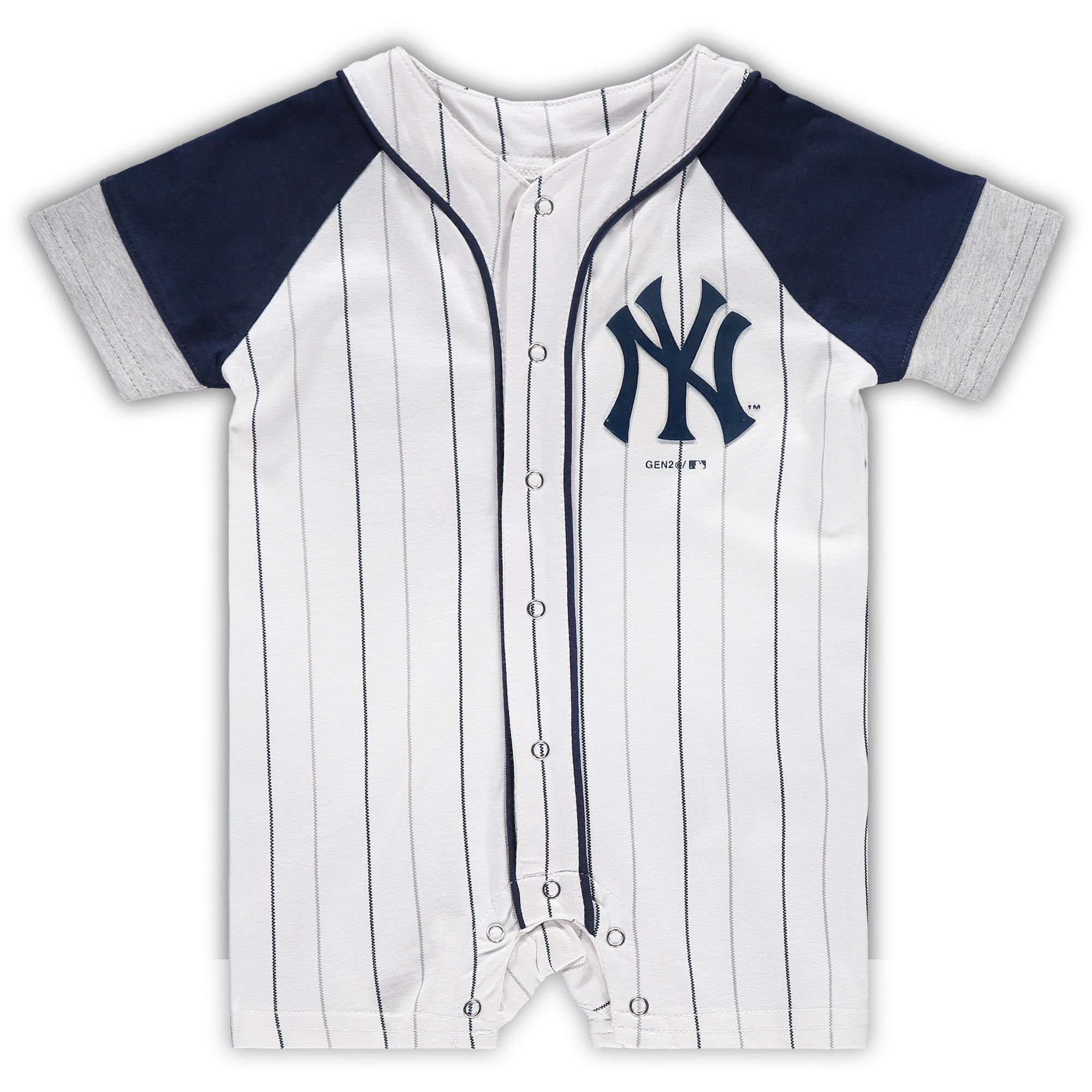 Newborn & Infant White/Navy New York Yankees Little Slugger Striped Romper