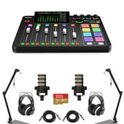 RODECaster Pro II Integrated Audio Production Studio Console Bundle with 2x PodMic Microphone, 2x TAPH500 Headphones, 2x Broadcast Arm, 2x M to F XLR Cable, 32BG microSD Card