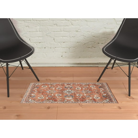 HomeRoots 532159 2 x 3 ft. Orange Floral Power Loom Rectangle Area Rug