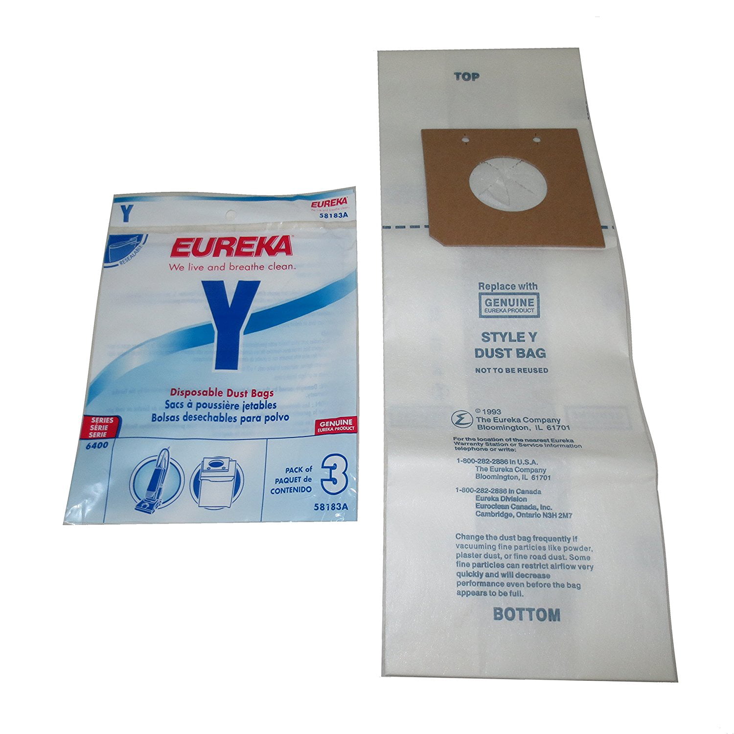 6 Eureka Type Y Upright Vacuum Cleaner Bags 2 Filters # 58183A 