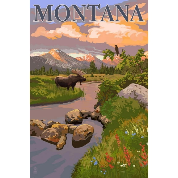 Art.com Montana - Moose and Meadow Art Print by Lantern Press, 12" x 18"