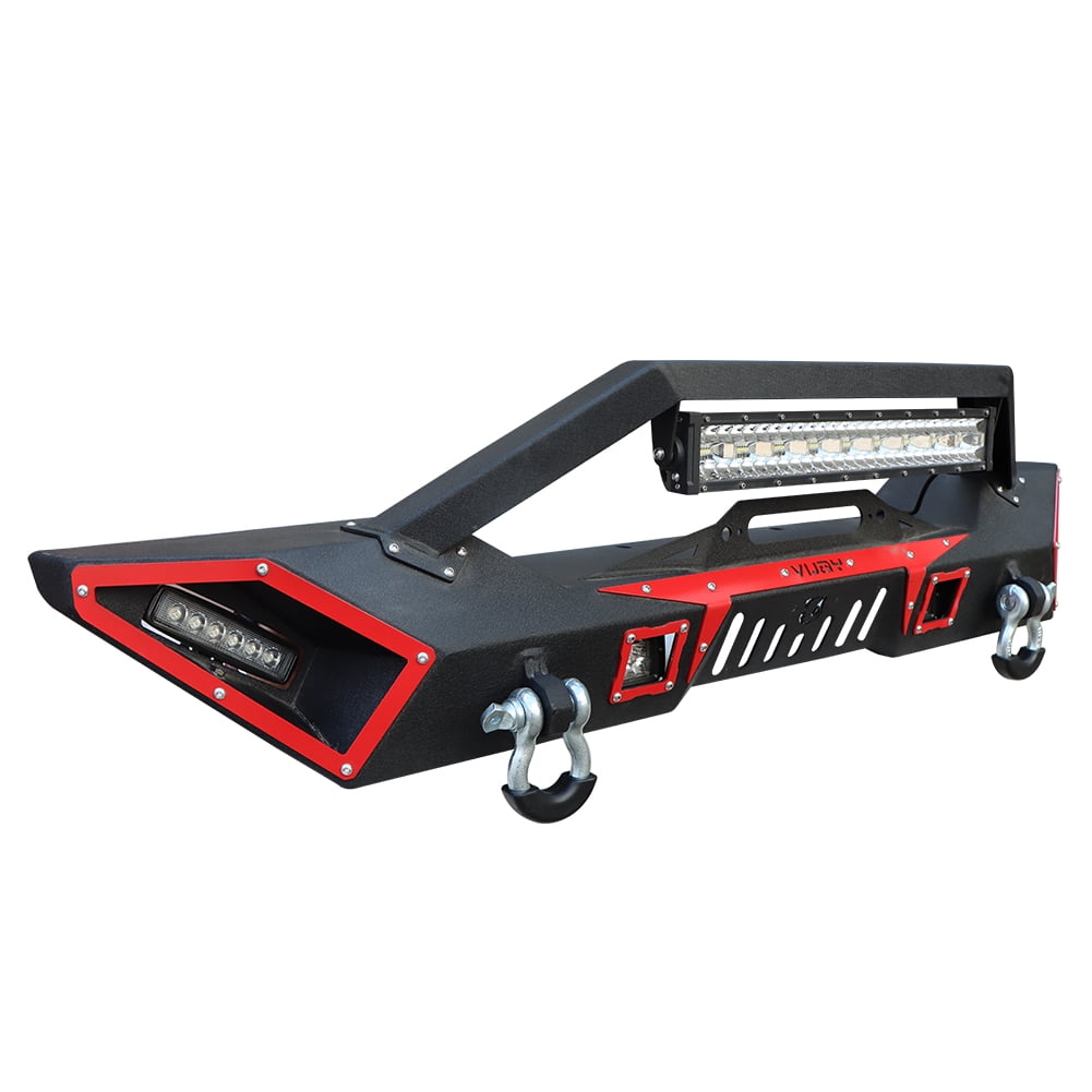Vijay Front Bumper for 2007-2024 Jeep Wrangler JK/JL with Winch Plate and Lights and D-Rings
