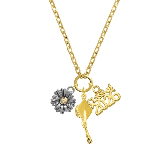 Delight Jewelry Two-tone Daisy Flower - Gold-tone Class of 2026 Graduation Zoey Charm Necklace, 28"
