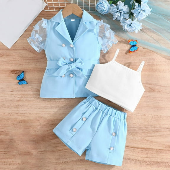 AUNVITO Girls' Solid Blazer 3-Piece Set | Tank & Pants | School Uniform Outfit