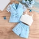 thumbnail image 2 of Odeerbi 3-9 Años Trajes de Verano Para Niñas Camisola de Algodón Pantalones Cortos Chaqueta Blazer Trajes Chaqueta Con Solapa de Muesca Conjunto de Tres Piezas, 2 of 9