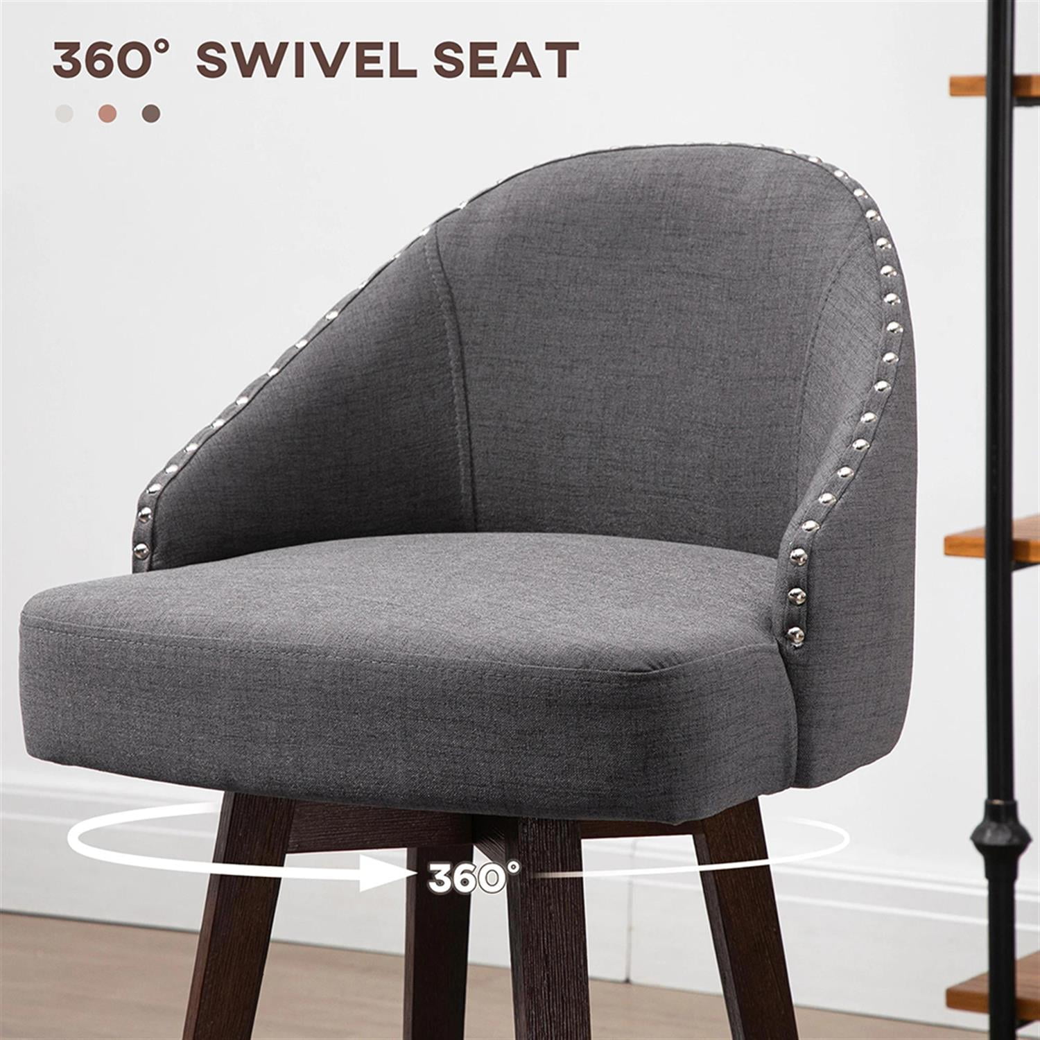 Demi Bonn Modern Bar Stool Set of 4, Cushioned Bar 26" Seat Height Stool with Nailhead Trim, Upholstered Back and Rubber Wood Legs for Kitchen, Dinning Room, Gray