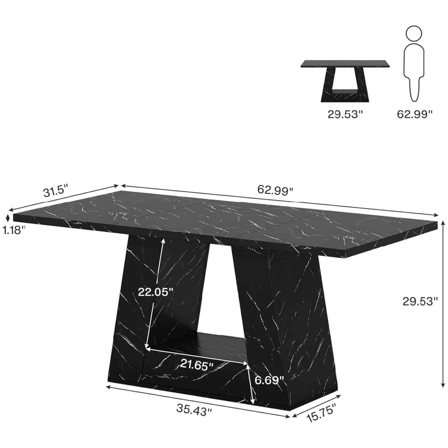 Dining Table, Seats 4-6, Modern Trapezoidal Legs