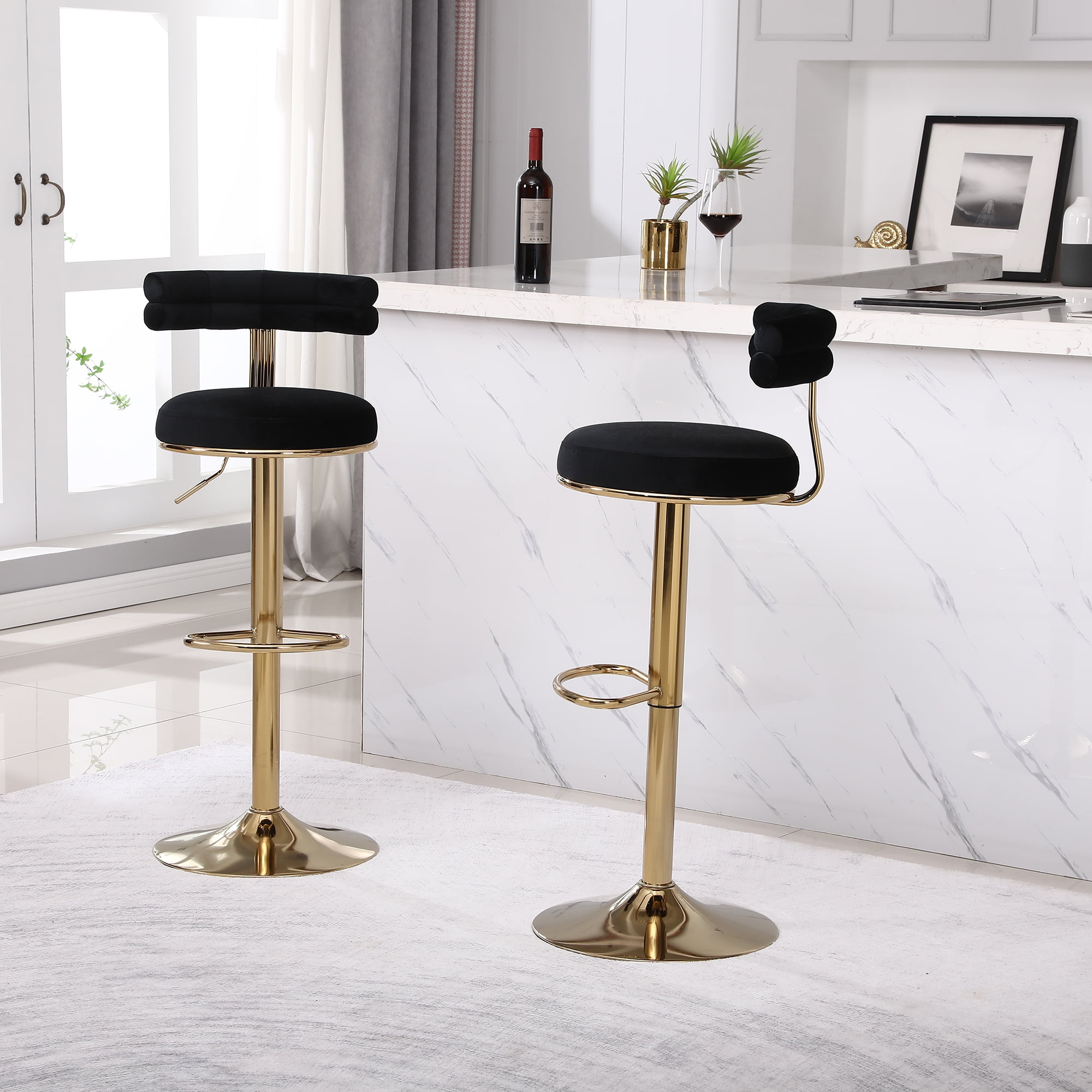 Kadyn 40.55" 2PCS Swivel Bar Stool, Adjustable Counter Height Barstools with Back and Footrest, Modern Black Bar Chair for Home Counter Kadyn 40.55" 2PCS Swivel Bar Stool, Adjustable Counter Height Barstools with Back and Footrest, Modern Black Bar Chair for Home Counter
