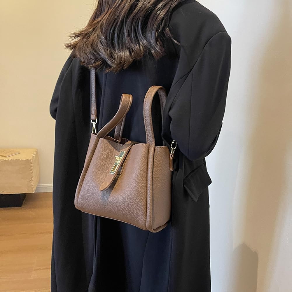 SPEKSEE Bucket Bags for Women - Leather Crossbody Bucket Purse Small Handbag Trendy Vintage Shoulder Bag with Small Purse