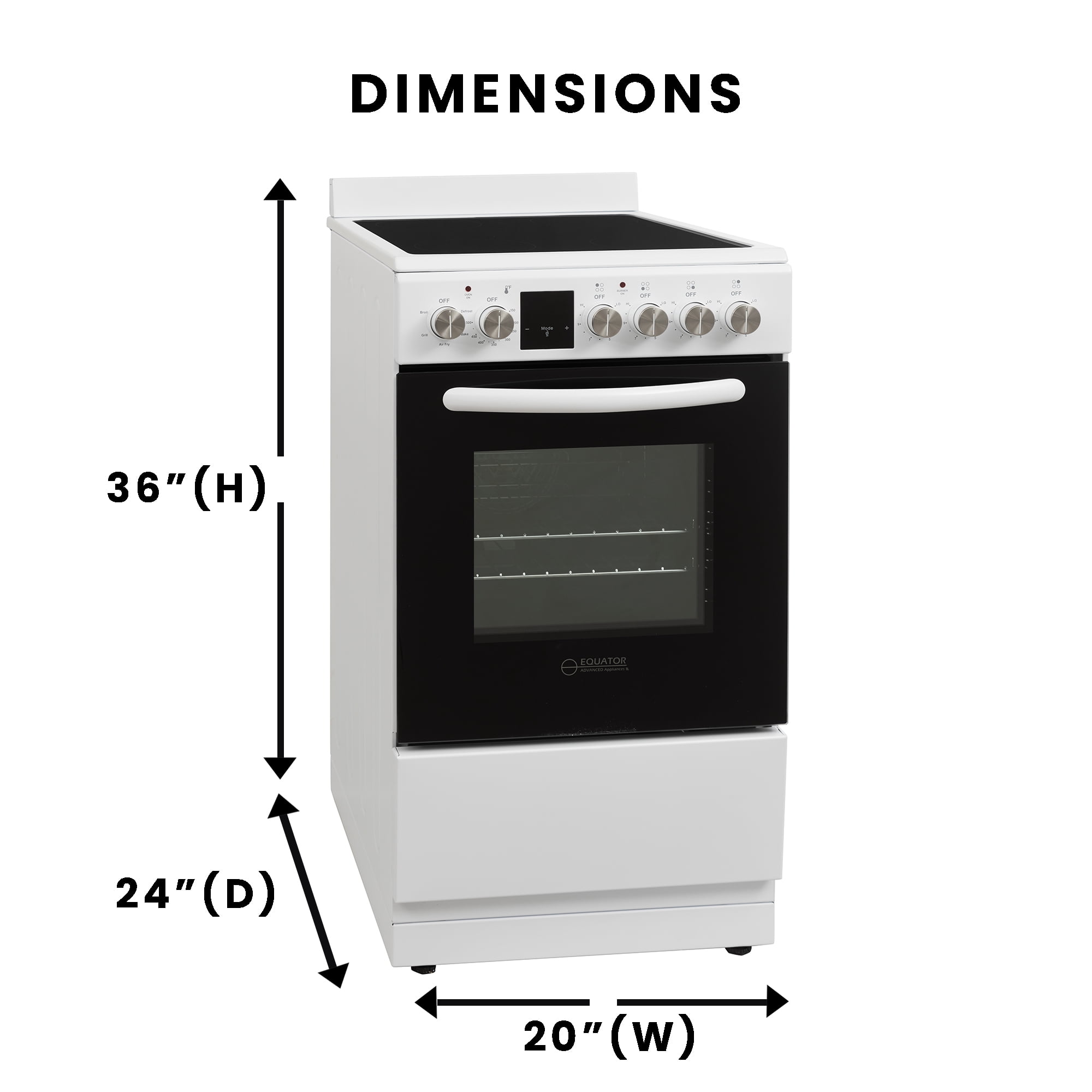 Equator 20" Electric Cooking Range 4 Ceramic Burner CONVECTION OVEN+AIR FRYER White