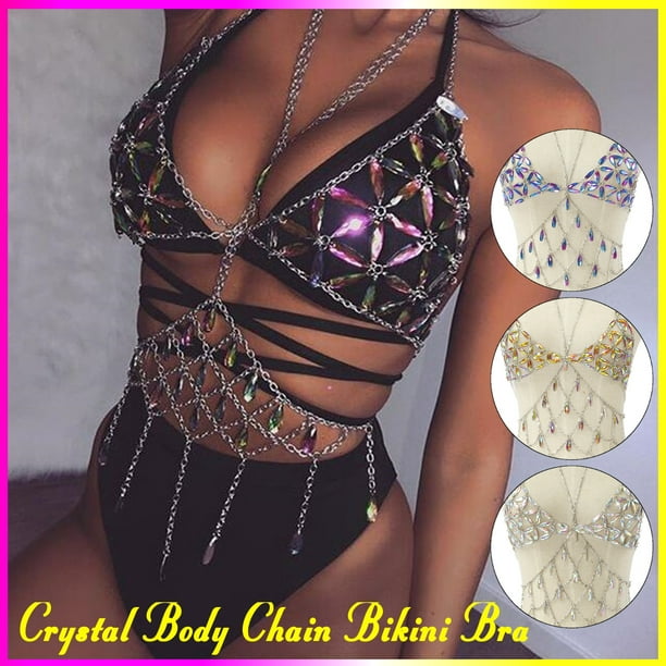 Necklace Harness Crystal Chest Body Chain Beach Bikini Bra Tops Jewel  Rhinestone 
