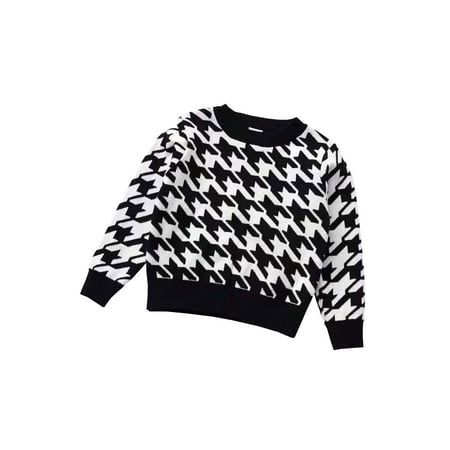 

Yinyinxull Toddler Kids Baby Girls Plaids Knitted Sweaters Long SLeeve Pullover Tops Warm Autumn Winter Clothing Black White 2-3 Years