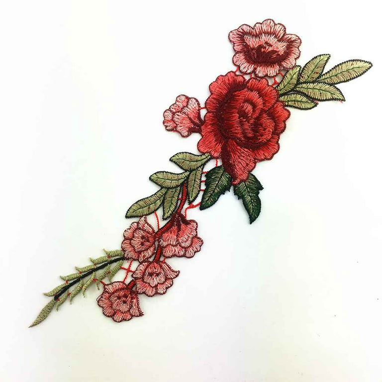 1 Pair DIY Rose Flower Embroidered Patches Sew On Patch Applique For Jeans  Pants 