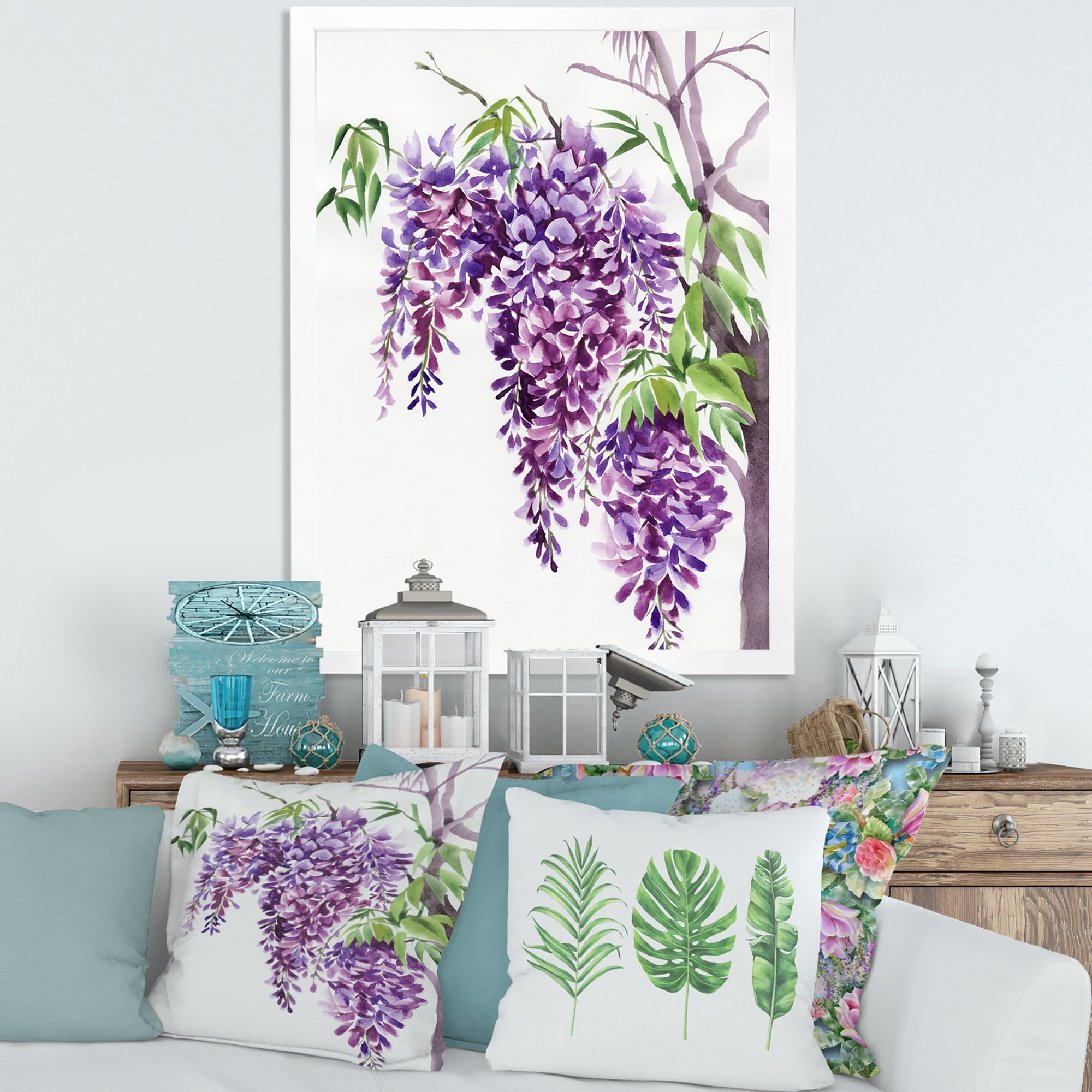 Designart 'Wisteria Purple Branches' Traditional Framed Art Print