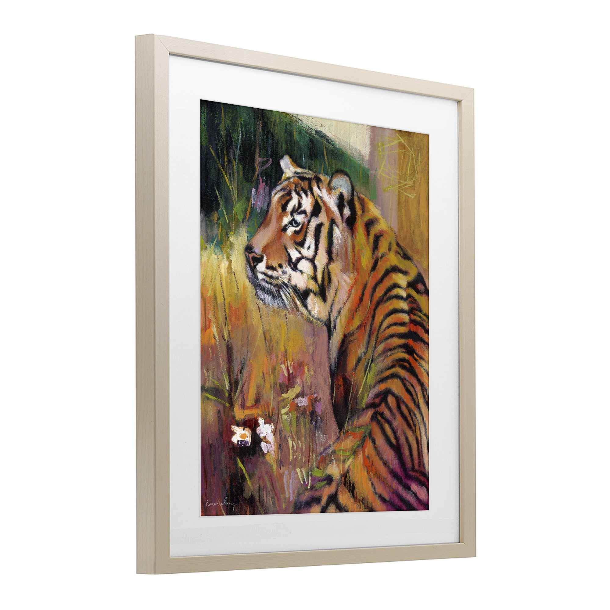 Stupell Industries Patience Tiger in Wait Birch Framed Print Under Glass, design by Karen Chang