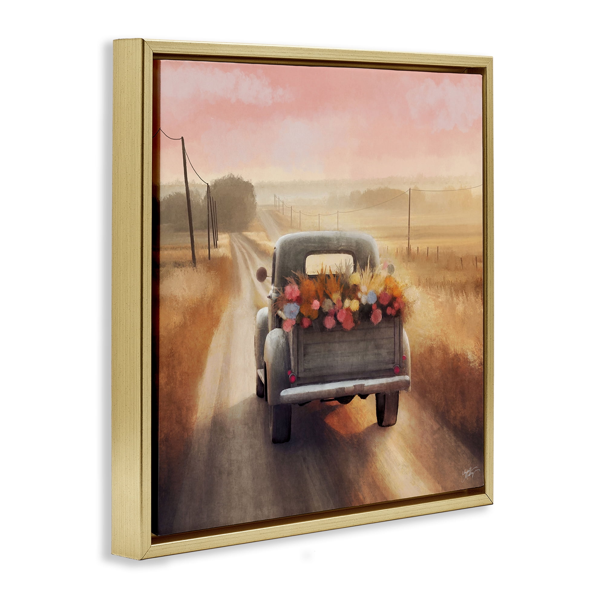 Stupell Industries Farmer's Road Harvest Truck Transportation Painting Gold Floater Framed Canvas Art Print Wall Art, 25 x 25